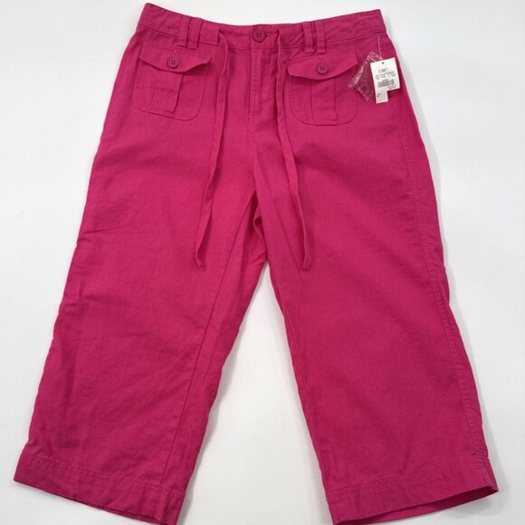 Cato Pants - Cato Womens Capri Pants 8 Pink Linen Straight Cropped Stretch Pockets Travel NEW